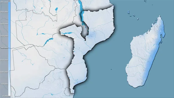 Opady Najsuchszego Kwartału Obszarze Mozambiku Projekcji Stereograficznej Legendą Surowa Kompozycja — Zdjęcie stockowe