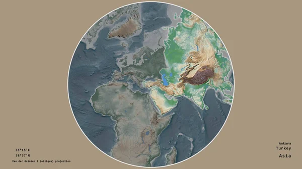 Área Turquía Centró Círculo Que Rodea Continente Sobre Fondo Desaturado — Foto de Stock