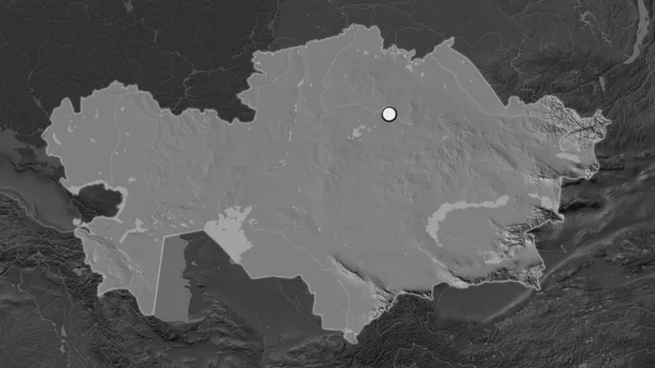 Zone Surlignée Kazakhstan Avec Point Capital Sur Carte Désaturée Son — Photo