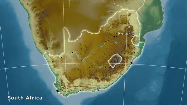 Area Sudafricana Sulla Mappa Topografica Rilievo Nella Proiezione Stereografica Composizione — Foto Stock