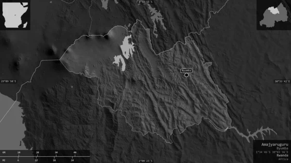Амайяругуру Провінція Руанда Граймасштабна Карта Озерами Річками Форма Представлена Проти — стокове фото