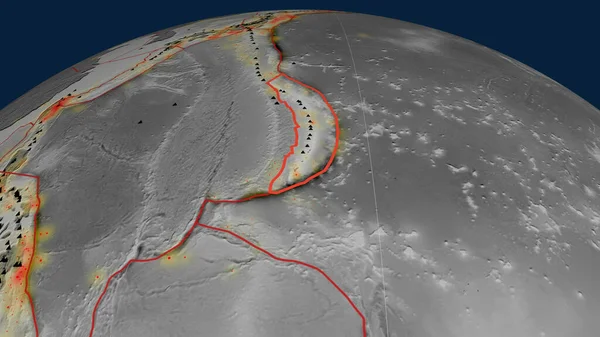 Piastra Tettonica Mariana Delineata Sul Globo Mappa Dell Elevazione Scala — Foto Stock