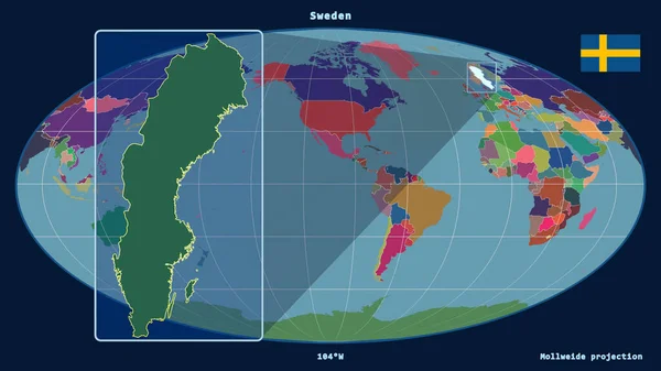 Sveç Mollweide Projeksiyonundaki Küresel Haritaya Karşı Perspektif Çizgileri Ile Yakınlaştırılmış — Stok fotoğraf