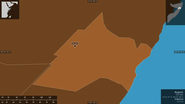 Nugaal Región Somalia Sólidos Modelados Con Lagos Ríos Forma Presentada — Foto de Stock