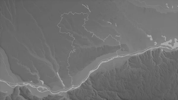 Giurgiu 罗马尼亚县 有湖泊和河流的灰度地图 形状与它的国家相对应 3D渲染 — 图库照片