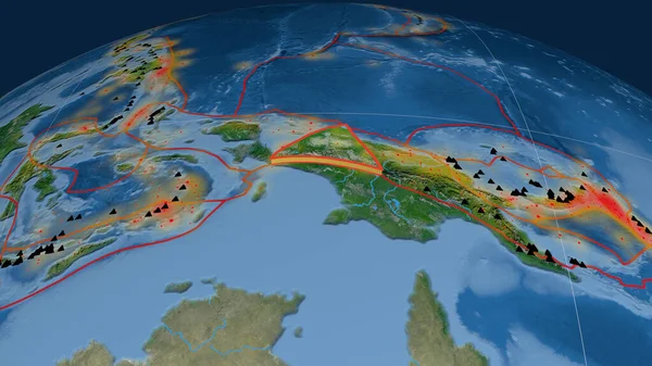 Maoke Tektonische Platte Extrudiert Auf Dem Globus Satellitenbilder Rendering — Stockfoto