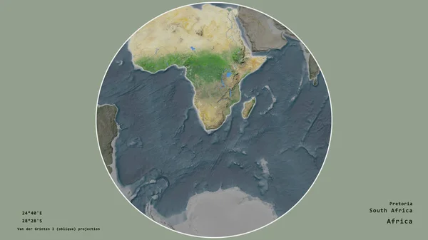 Área Sudáfrica Centró Círculo Que Rodea Continente Fondo Desaturado Georreferencias — Foto de Stock