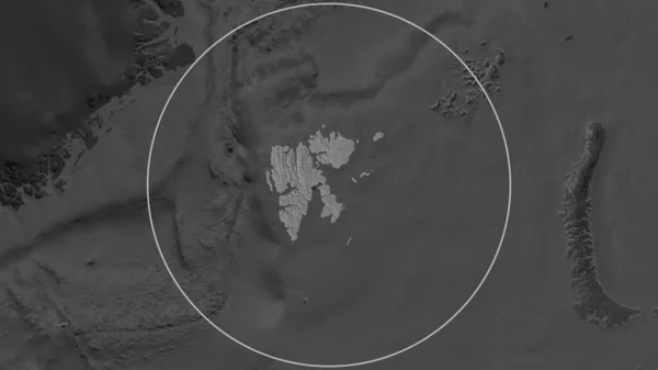 Poszerzony Obszar Svalbard Otoczony Okręgiem Tle Jego Okolicy Dwupoziomowa Mapa — Zdjęcie stockowe