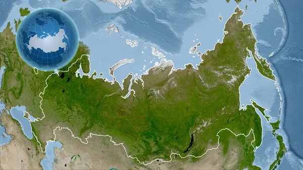 Rusland Globe Met Vorm Van Het Land Tegen Gezoomde Kaart — Stockfoto