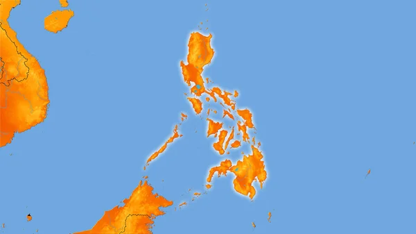 立体投影中的年温图上的菲律宾地区 有发光轮廓的光栅层的原始成分 — 图库照片
