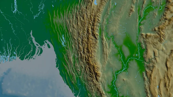 Chin State Myanmar Colored Shader Data Lakes Rivers Shape Outlined — Stock Photo, Image