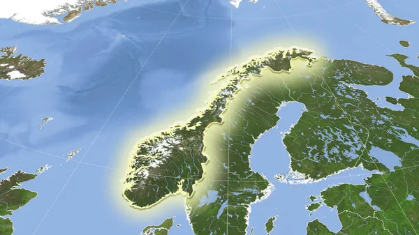 Norveç Çevresi Uzak Eğimli Perspektif Şekil Parlıyordu Uydu Resimleri — Stok fotoğraf