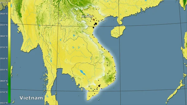 Temperatura Máxima Mês Mais Quente Dentro Área Vietnã Projeção Estereográfica — Fotografia de Stock
