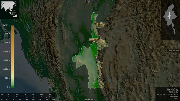 Mandalay Teilung Myanmars Farbige Shader Daten Mit Seen Und Flüssen — Stockfoto