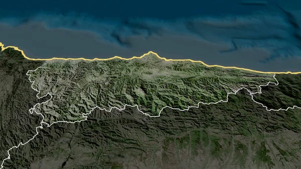 Principado Asturias Autonomous Community Spain Zoomed Highlighted Satellite Imagery Rendering — Stock Photo, Image