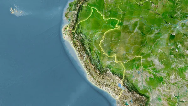 Uydudaki Peru alanı stereografik projeksiyondaki bir harita - ışık saçan ana hatlı raster tabakalarının ham bileşimi