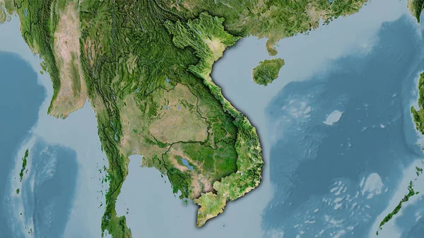 Stereografik Projeksiyondaki Uydusundaki Vietnam Bölgesi Koyu Renkli Çizgili Raster Tabakalarının — Stok fotoğraf