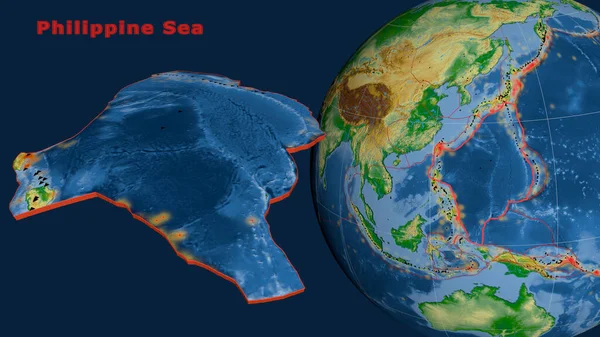 Филиппинская Тектоническая Плита Описана Экструдирована Представлена Земном Шаре Цветная Физическая — стоковое фото