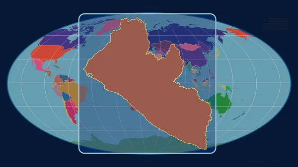 Zoomed View Liberia Outline Perspective Lines Global Map Mollweide Projection — Stock Photo, Image