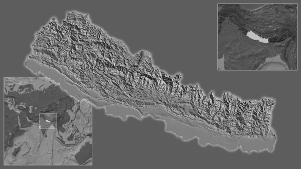 Крупный План Непала Расположение Регионе Центре Крупномасштабной Карты Мира Карта — стоковое фото