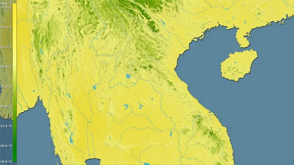 Maximale Temperatur Des Wärmsten Monats Gebiet Von Laos Der Stereographischen — Stockfoto