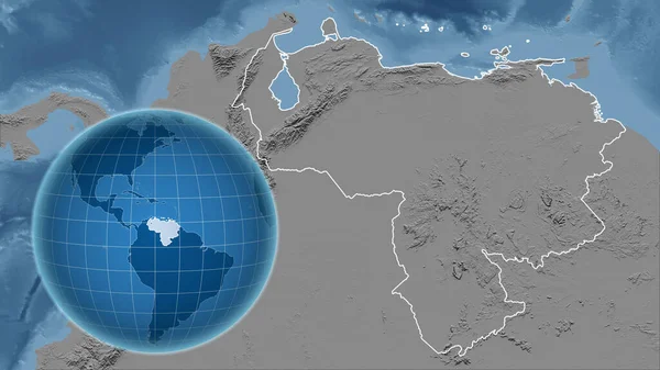 Venezuelában Globe Ország Alakja Ellen Zoomolt Térkép Annak Vázlatát Szürkeárnyalat — Stock Fotó
