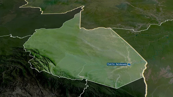 Madre Dios Region Peru Zoomed Highlighted Capital Satellite Imagery Rendering — Stock Photo, Image