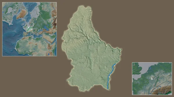 Detailní Záběr Lucemburska Jeho Umístění Regionu Středu Rozsáhlé Mapy Světa — Stock fotografie