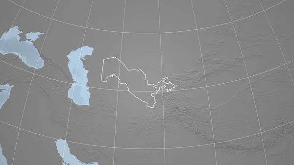 乌兹别克斯坦 邻里关系 遥远的远景与国家的轮廓 灰度高程图 — 图库照片