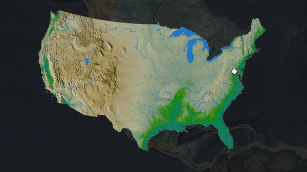 美国的重点地区 在其邻近地区的荒凉地图上有大写字母 彩色物理图 — 图库照片