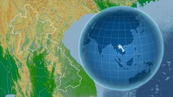 Laos Globo Con Forma Del Paese Contro Mappa Ingrandita Con — Foto Stock