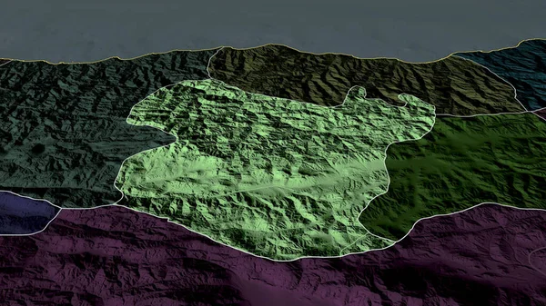 土耳其古穆尚省的人口急剧增长 绘制了行政区划的彩色和凸起的地图 3D渲染 — 图库照片