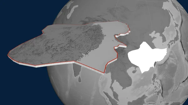 Placa Tectônica Yangtze Extrudida Apresentada Contra Globo Mapa Elevação Escala — Fotografia de Stock