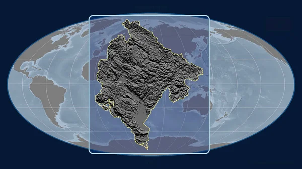 Vista Ampliada Montenegro Delinear Com Linhas Perspectiva Contra Mapa Global — Fotografia de Stock