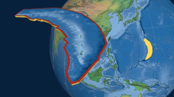 马里亚纳板块挤压并呈现在地球上 自然地球地形图 3D渲染 — 图库照片