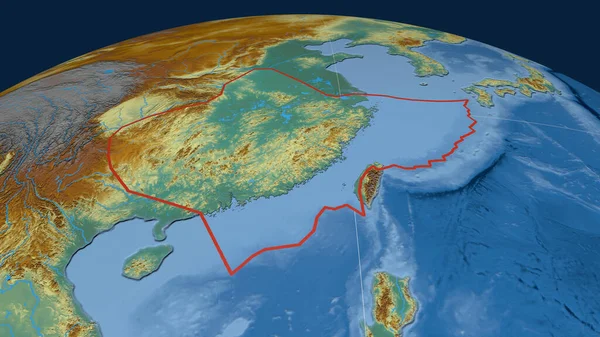 Płytka Tektoniczna Jangcy Zarysowana Kuli Ziemskiej Mapa Pomocy Topograficznej Renderowanie — Zdjęcie stockowe