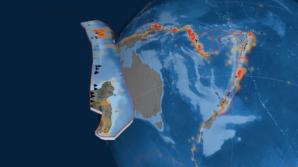 Płyta Tektoniczna Kermadec Wytłaczana Prezentowana Kuli Ziemskiej Topografia Batymetria Kolorowa — Zdjęcie stockowe