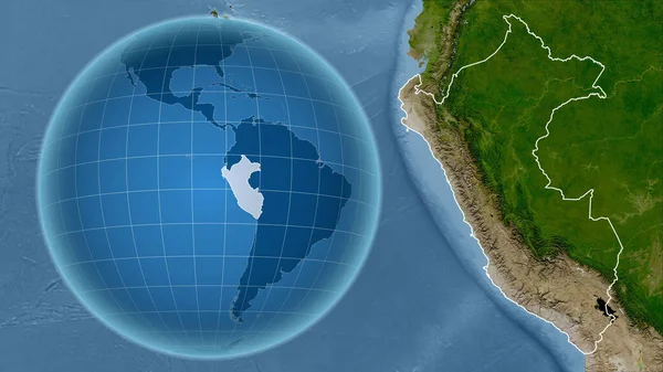 Perú Globo Con Forma Del País Contra Mapa Ampliado Con — Foto de Stock