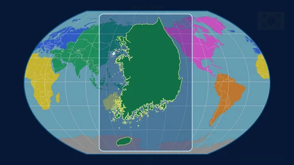 Dél Koreára Való Tekintettel Kavrayskiy Kivetítésben Egy Globális Térképpel Szemben — Stock Fotó