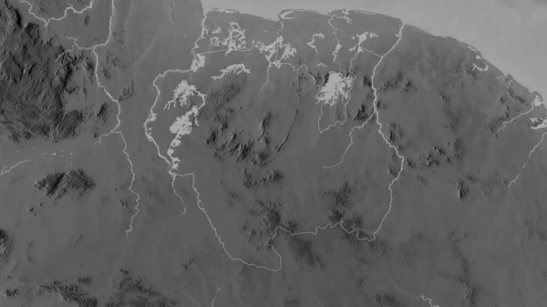 Sipaliwini Distrito Surinam Mapa Escala Grises Con Lagos Ríos Forma — Foto de Stock