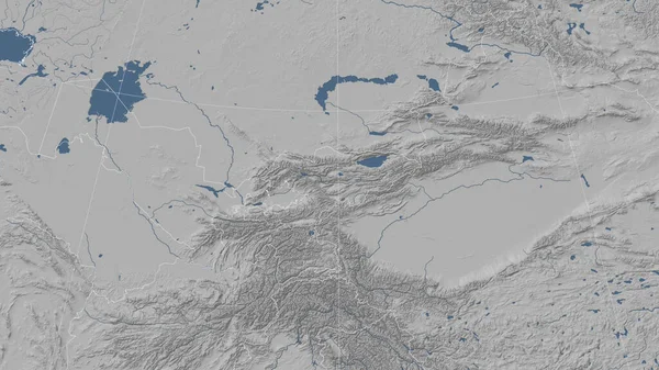 Кыргызстан Окрестности Далекая Косыя Перспектива Контура Grayscale Elevation Map — стоковое фото