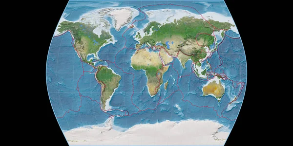 Wereldkaart Times Atlas Projectie Gecentreerd Oost Lengtegraad Satelliet Beelden Composiet — Stockfoto