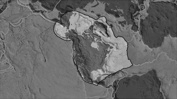 隣接する地域の砂漠化によって分離された二階の標高地図上の北米地殻プレートの概要 ヴァン グリンテンI予測 斜めの変換 — ストック写真