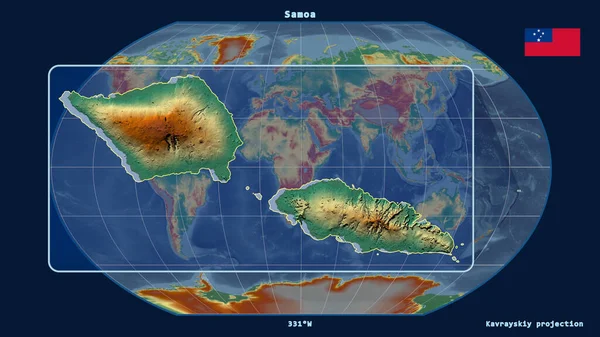 Vergrößerte Ansicht Samoas Mit Perspektivischen Linien Gegen Eine Weltkarte Der — Stockfoto