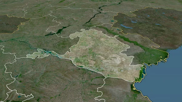 Kalmyk - Rusya Cumhuriyeti yakınlaştırıldı ve ön plana çıkarıldı. Uydu görüntüleri. 3B görüntüleme