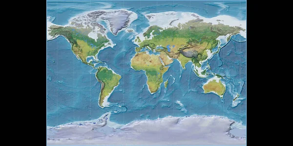 Карта Мира Цилиндрической Проекции Миллера Сосредоточена Восточной Долготе Основные Физиографические — стоковое фото