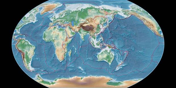 Mapa Del Mundo Proyección Kavraisky Vii Centrado Longitud Este Sombreado — Foto de Stock