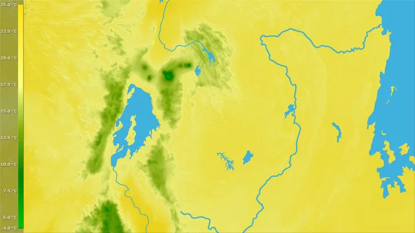 Середня Температура Найтеплішого Кварталу Районі Руанди Стереографічній Проекції Легендою Сирою — стокове фото