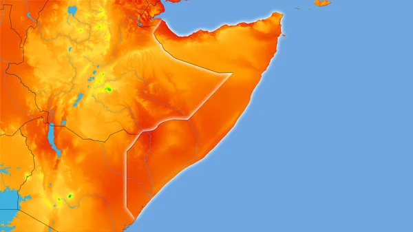 Szomália Területe Éves Hőmérsékleti Térképen Sztereográfiai Vetítés Nyers Összetétele Raszter — Stock Fotó