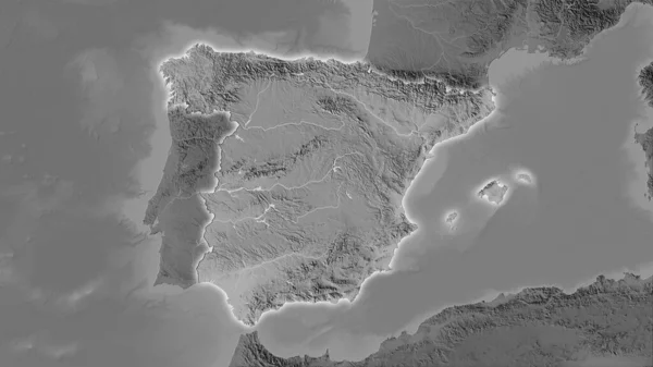 Περιοχή Της Ισπανίας Στον Υψομετρικό Χάρτη Διαβαθμίσεων Του Γκρι Στην — Φωτογραφία Αρχείου